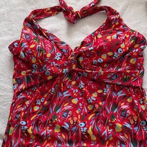 Tropical Floral Red Bikini Top